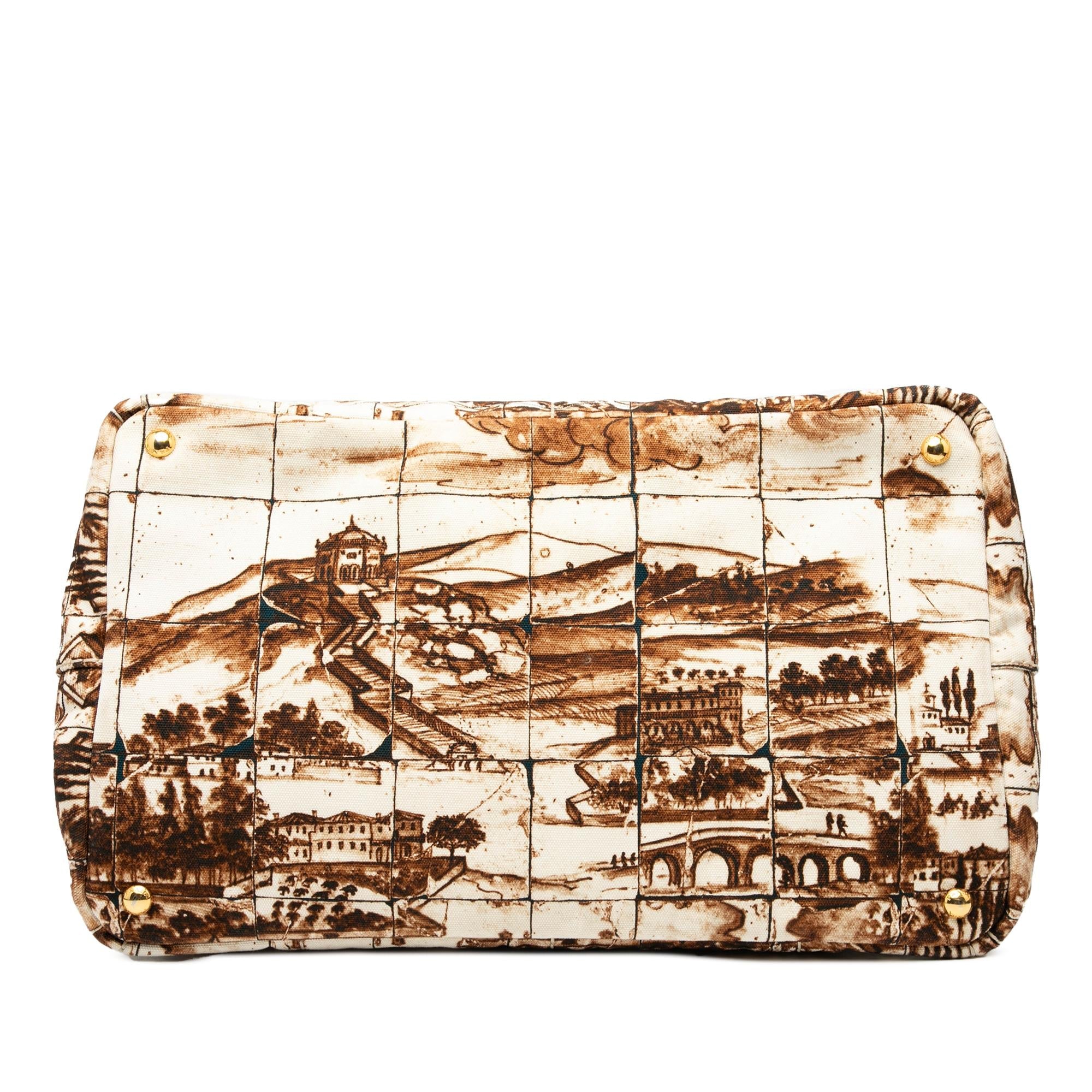 Prada Large Canvas Canapa Azulejos Satchel