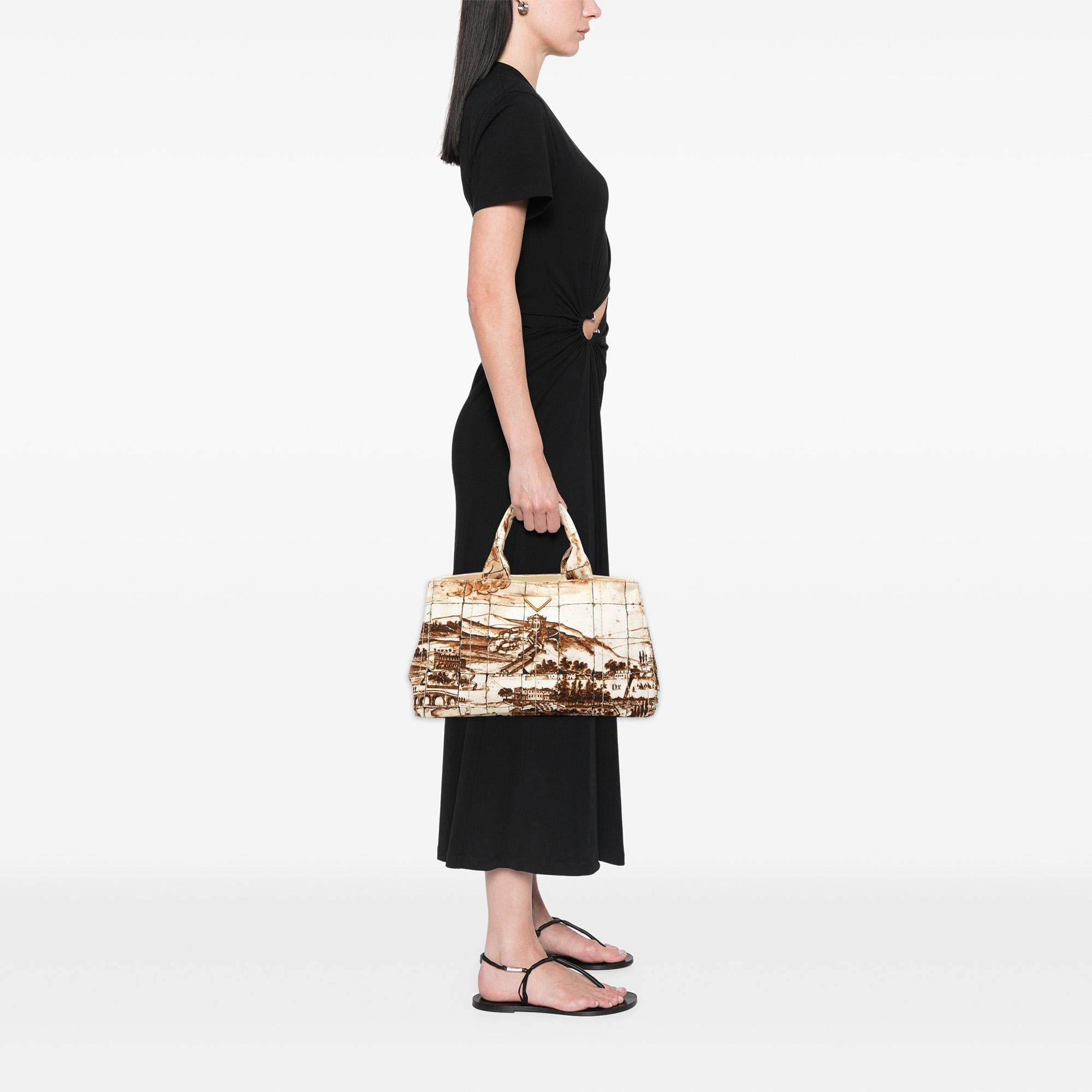 Prada Large Canvas Canapa Azulejos Satchel