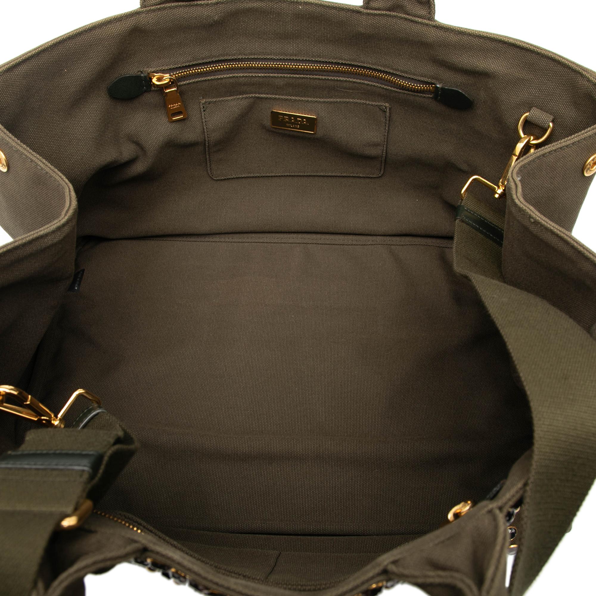 Prada Large Canvas Canapa Bijoux Satchel