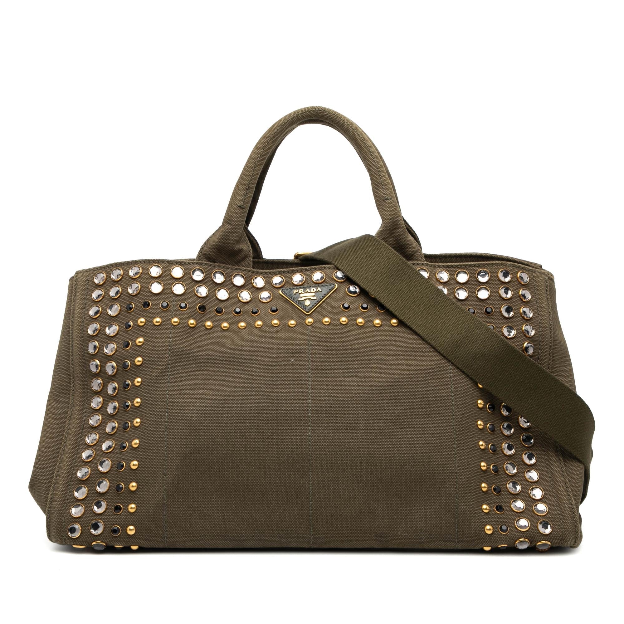 Prada Large Canvas Canapa Bijoux Satchel