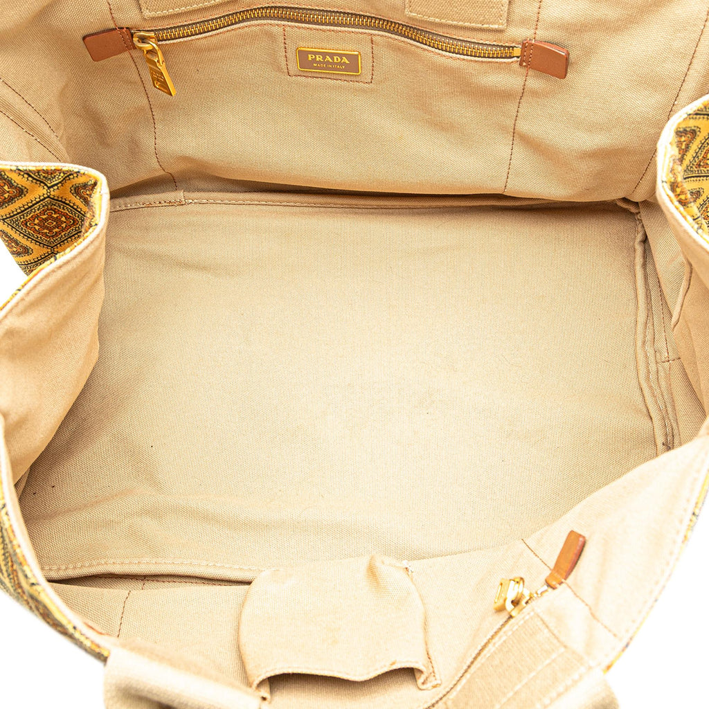 Prada Large Canvas Printed Canapa Satchel