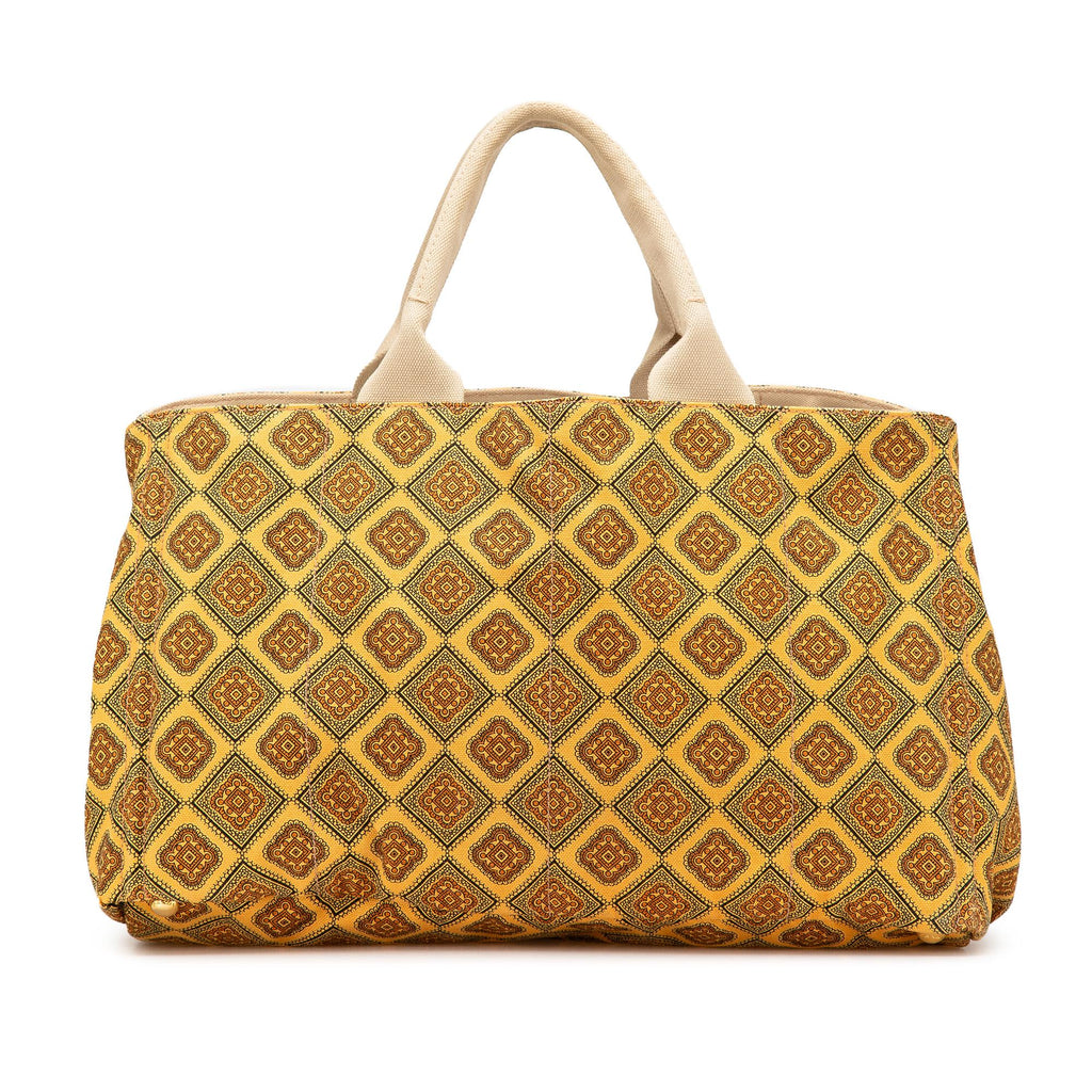 Prada Large Canvas Printed Canapa Satchel