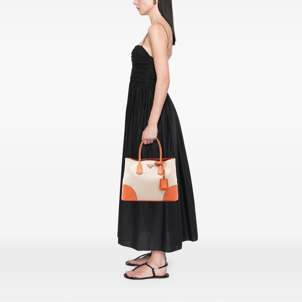 Prada Large Saffiano Trimmed Canapa Double Satchel