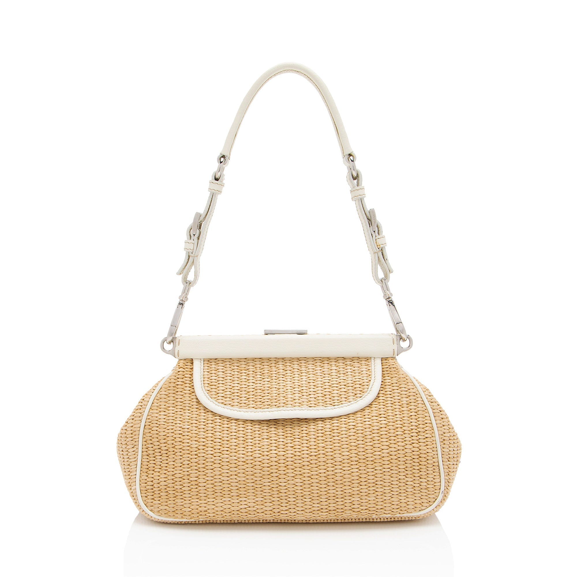 Prada Raffia Leather Framed Buckle Shoulder Bag (SHF-9p9gyx)