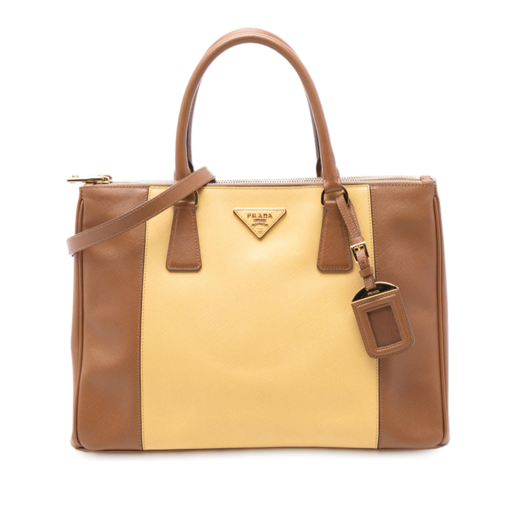 Prada Medium Bicolor Saffiano Lux Galleria Double Zip Satchel