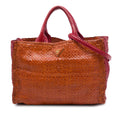 Prada Medium Bicolor Woven Goatskin Madras Shopping Tote