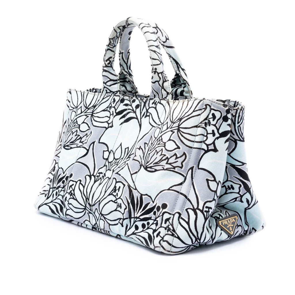 Prada Medium Floral Printed Canvas Canapa Satchel