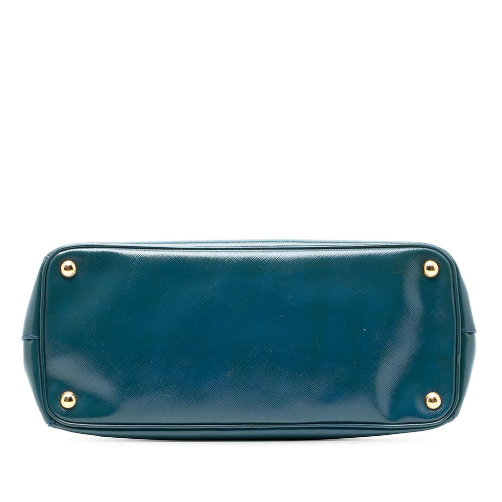 Prada Medium Saffiano Vernice Galleria Double Zip Satchel