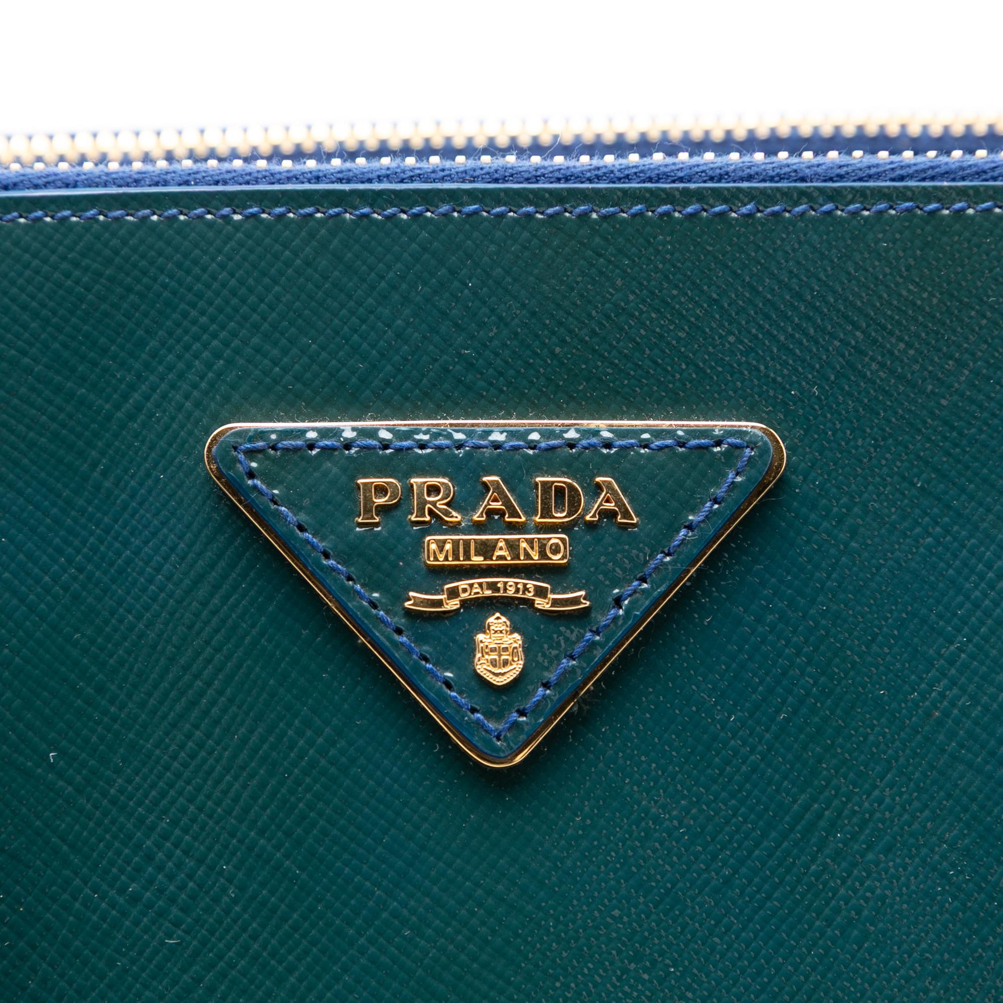 Prada Medium Saffiano Vernice Galleria Double Zip Satchel