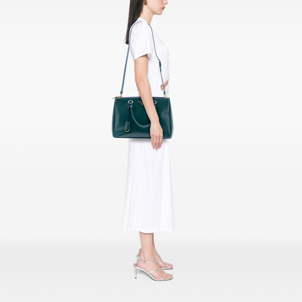 Prada Medium Saffiano Vernice Galleria Double Zip Satchel