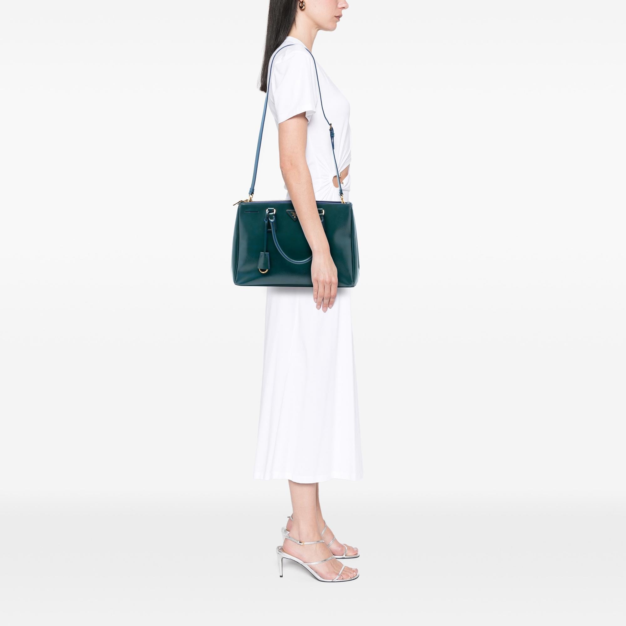 Prada Medium Saffiano Vernice Galleria Double Zip Satchel