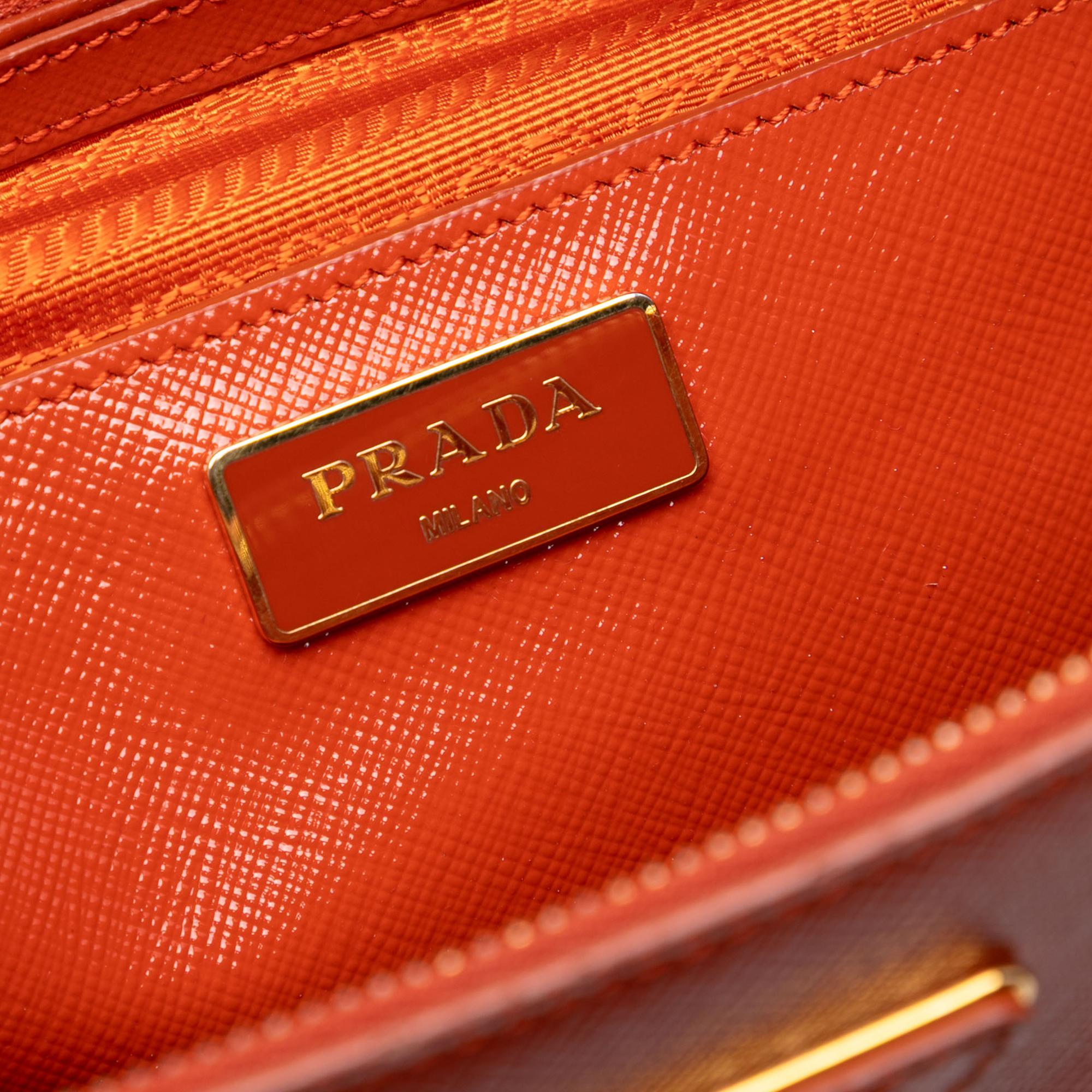 Prada Medium Saffiano Vernice Galleria Double Zip Satchel