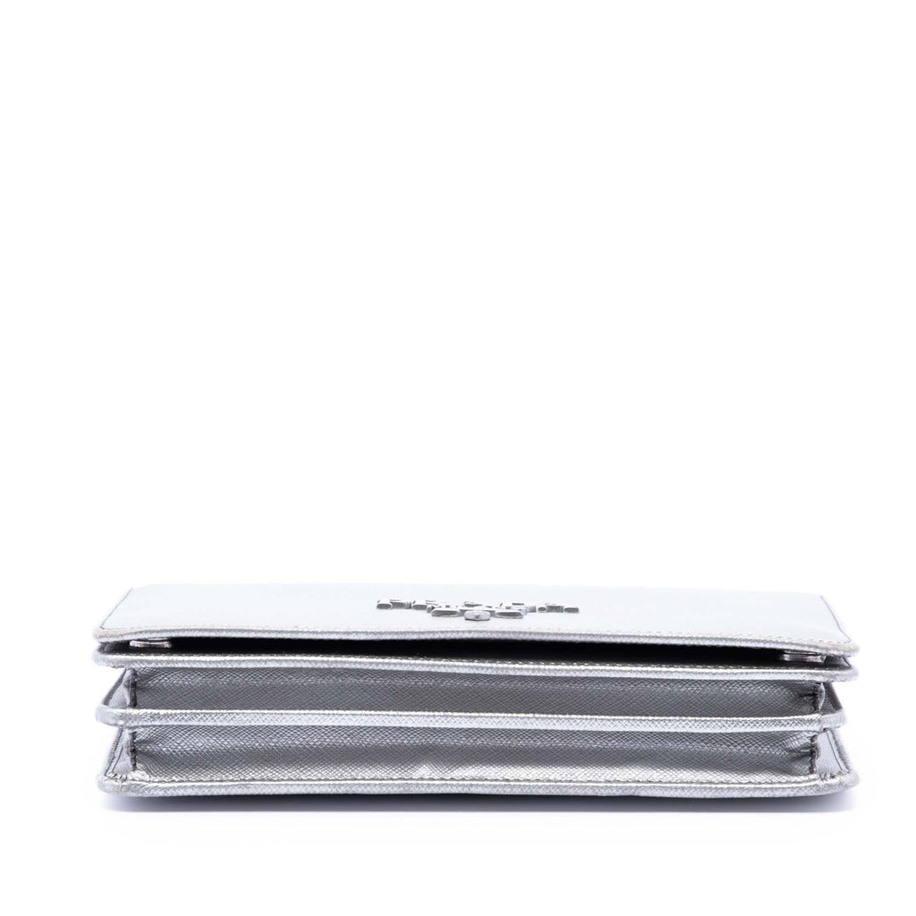 Prada Metallic Saffiano Lux Wallet on Chain