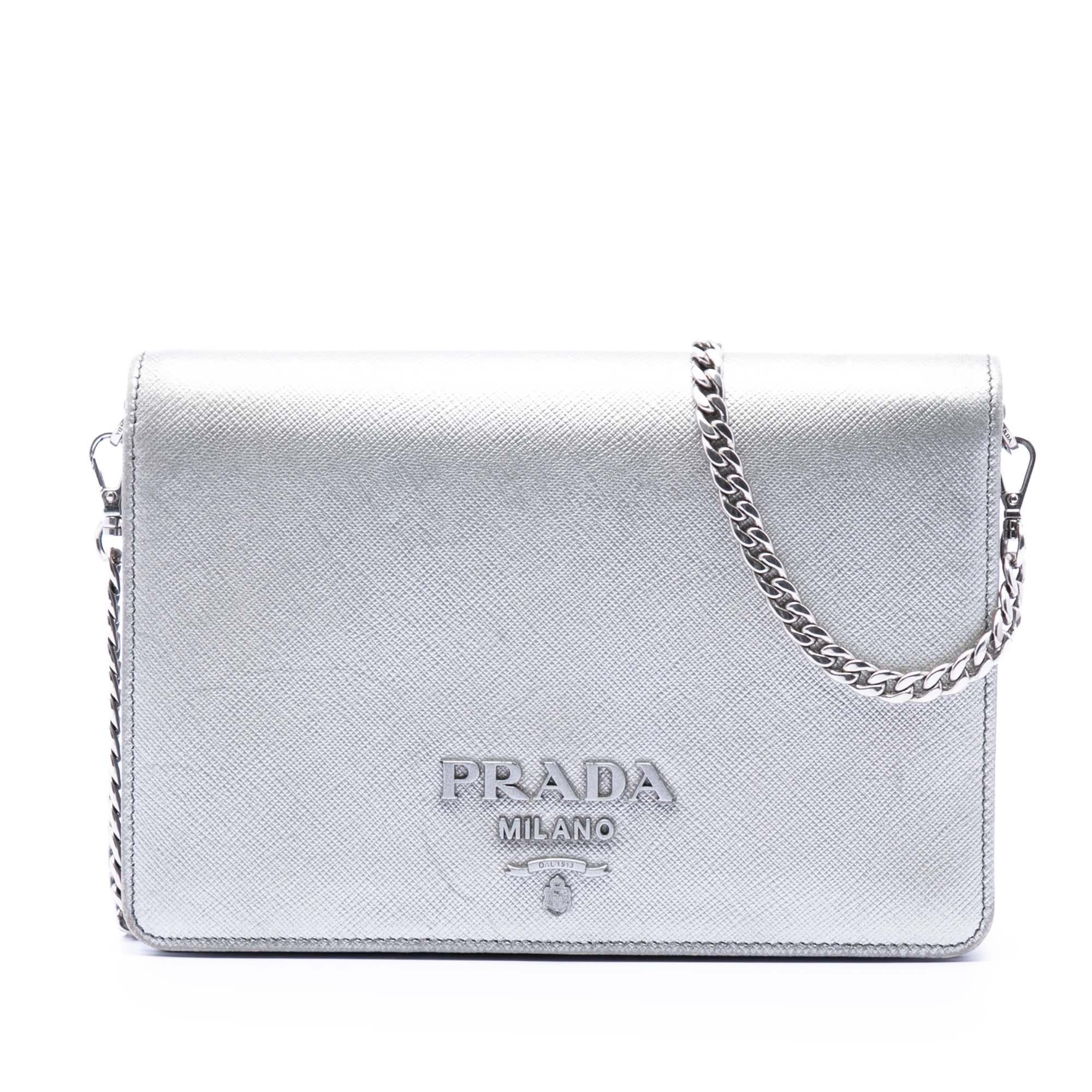 Prada Metallic Saffiano Lux Wallet on Chain