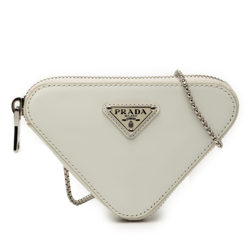 Prada Mini Brushed Leather Triangle Chain Pouch