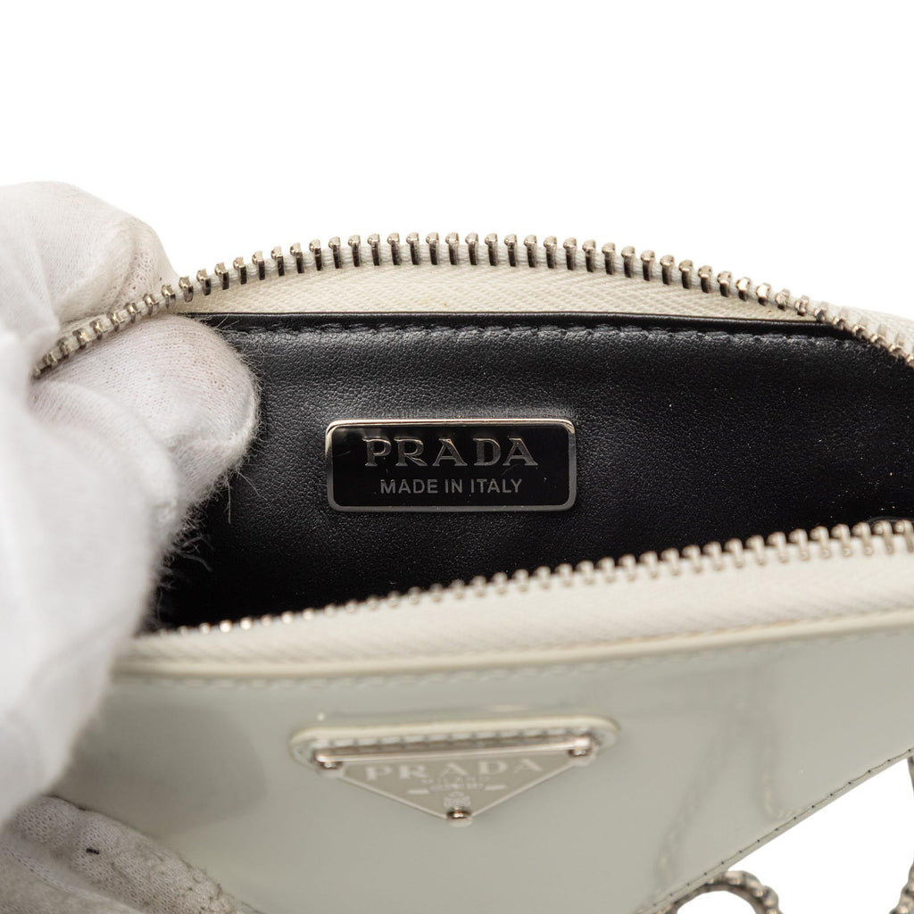 Prada Mini Brushed Leather Triangle Chain Pouch