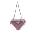 Prada Mini Crystal Embellished Satin and Leather Triangle Pouch