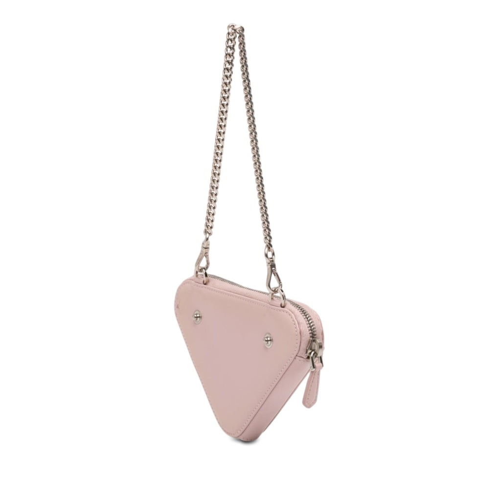 Prada Mini Crystal Embellished Satin and Leather Triangle Pouch
