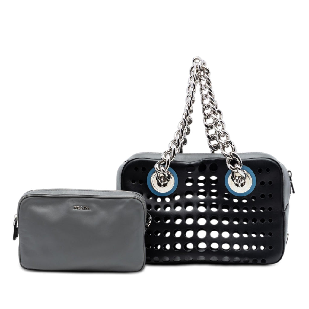 Prada Perforated Leather City Fori Chain Handbag