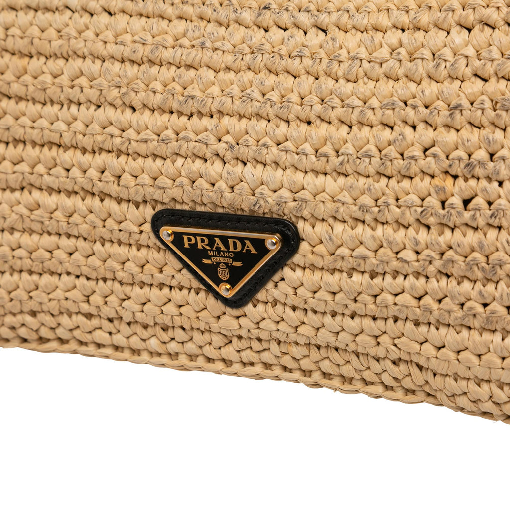 Prada Raffia Effect Crochet Logo Embroidered Crossbody