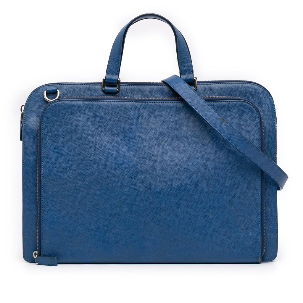 Prada Saffiano Cuir Travel Front Zip Pocket Briefcase