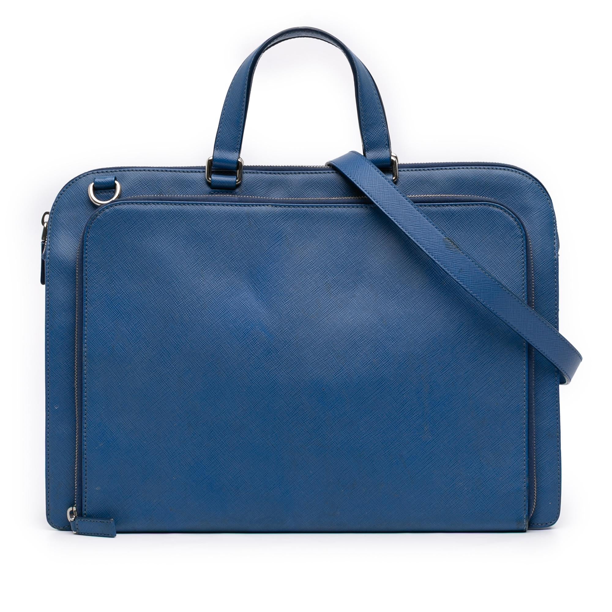 Prada Saffiano Cuir Travel Front Zip Pocket Briefcase