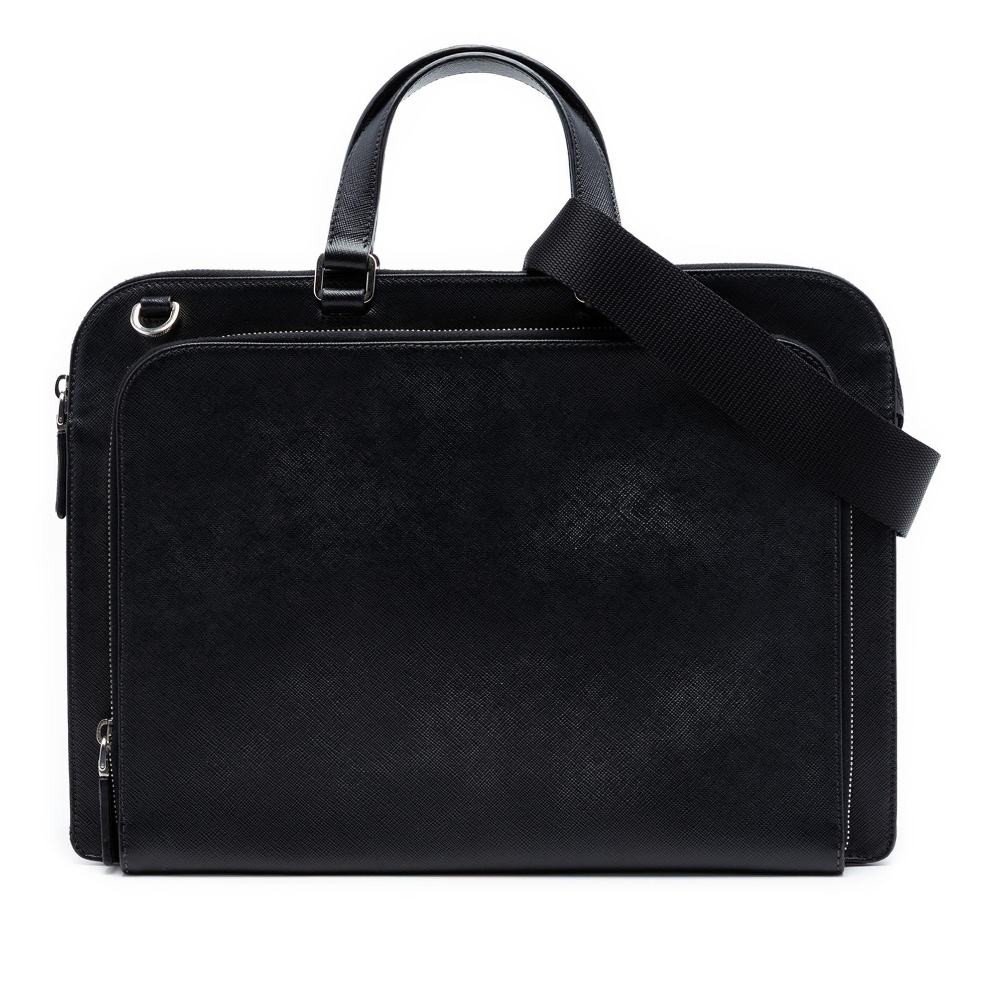 Prada Saffiano Cuir Travel Front Zip Pocket Briefcase