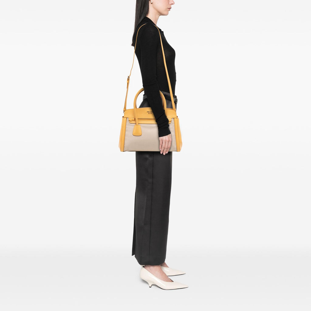 Prada Saffiano Cuir Trimmed Canapa Satchel
