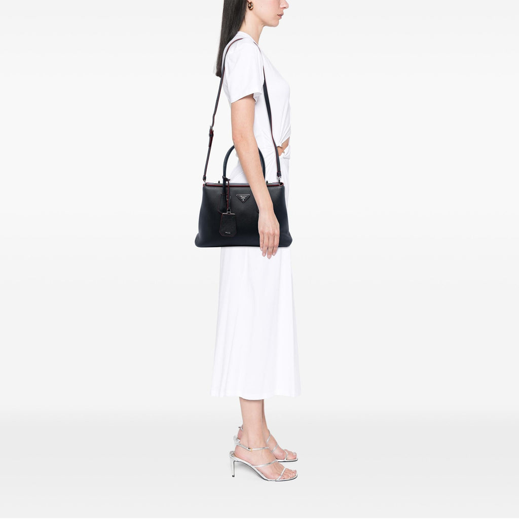 Prada Saffiano Cuir Turnlock Twin Satchel