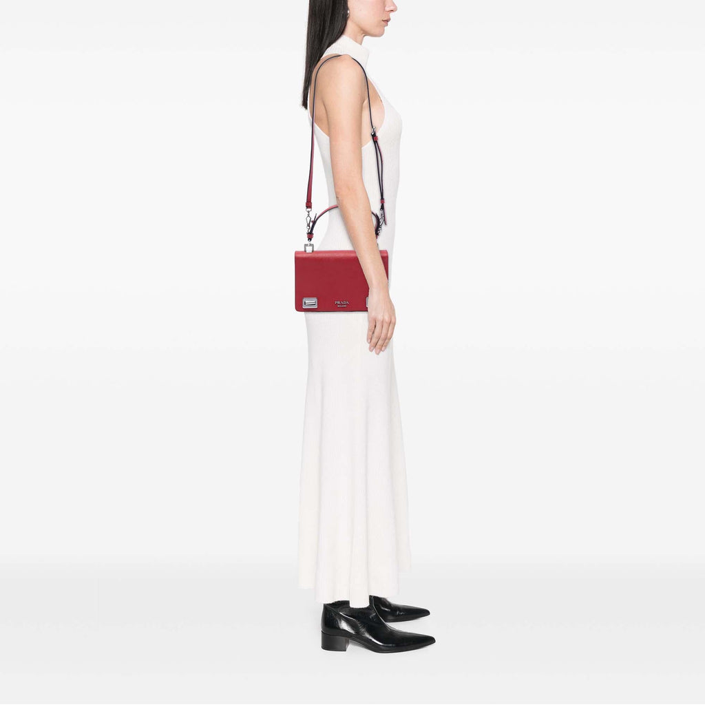 Prada Saffiano Double Turn Lock Top Handle Bag