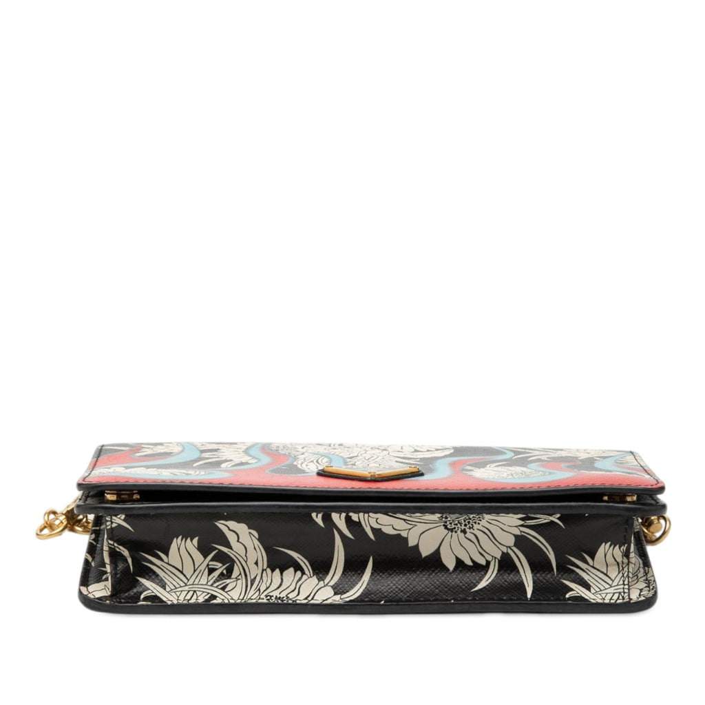 Prada Saffiano Floral Flame Print Wallet on Chain
