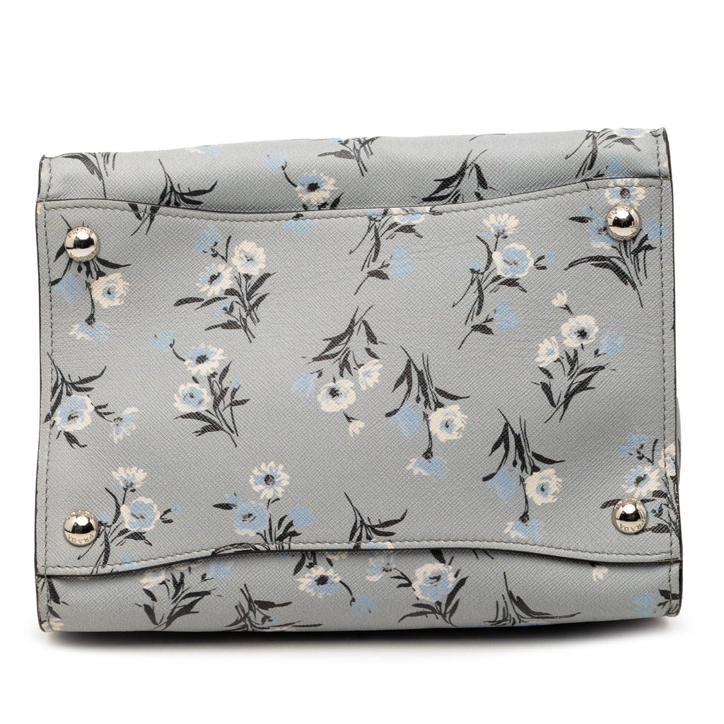 Prada Saffiano Floral Print Twin Pocket Satchel