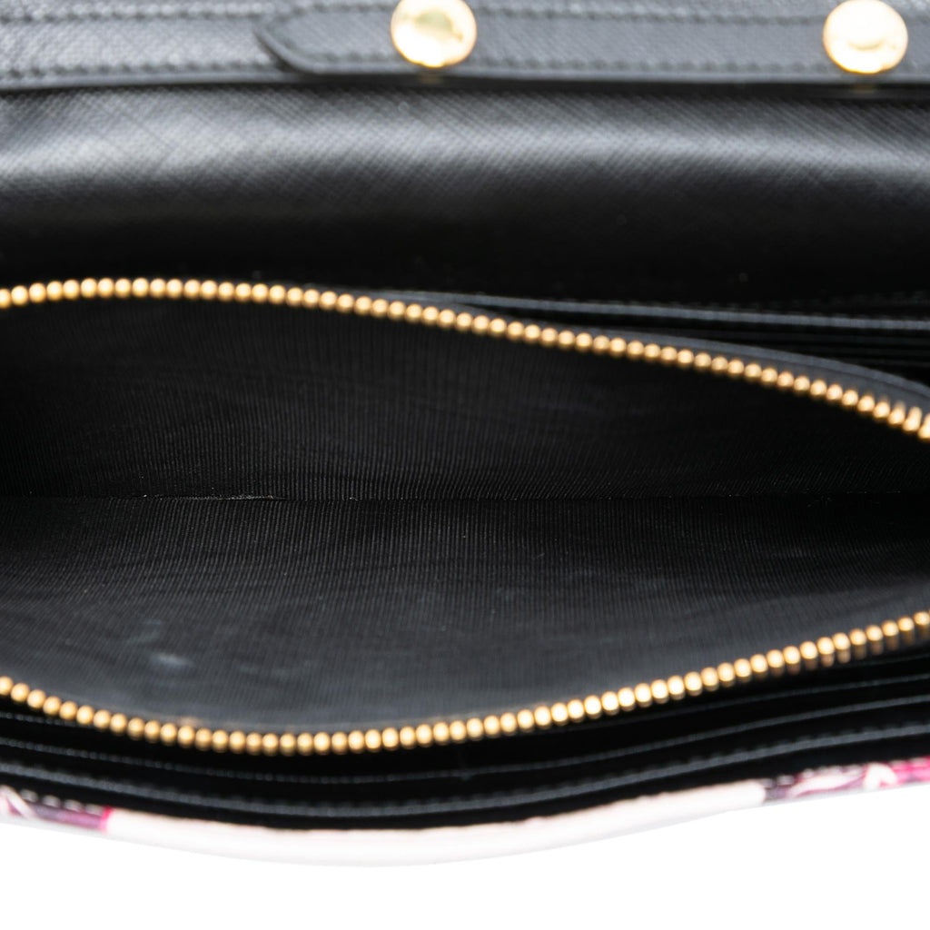 Prada Saffiano Floral Print Wallet on Strap