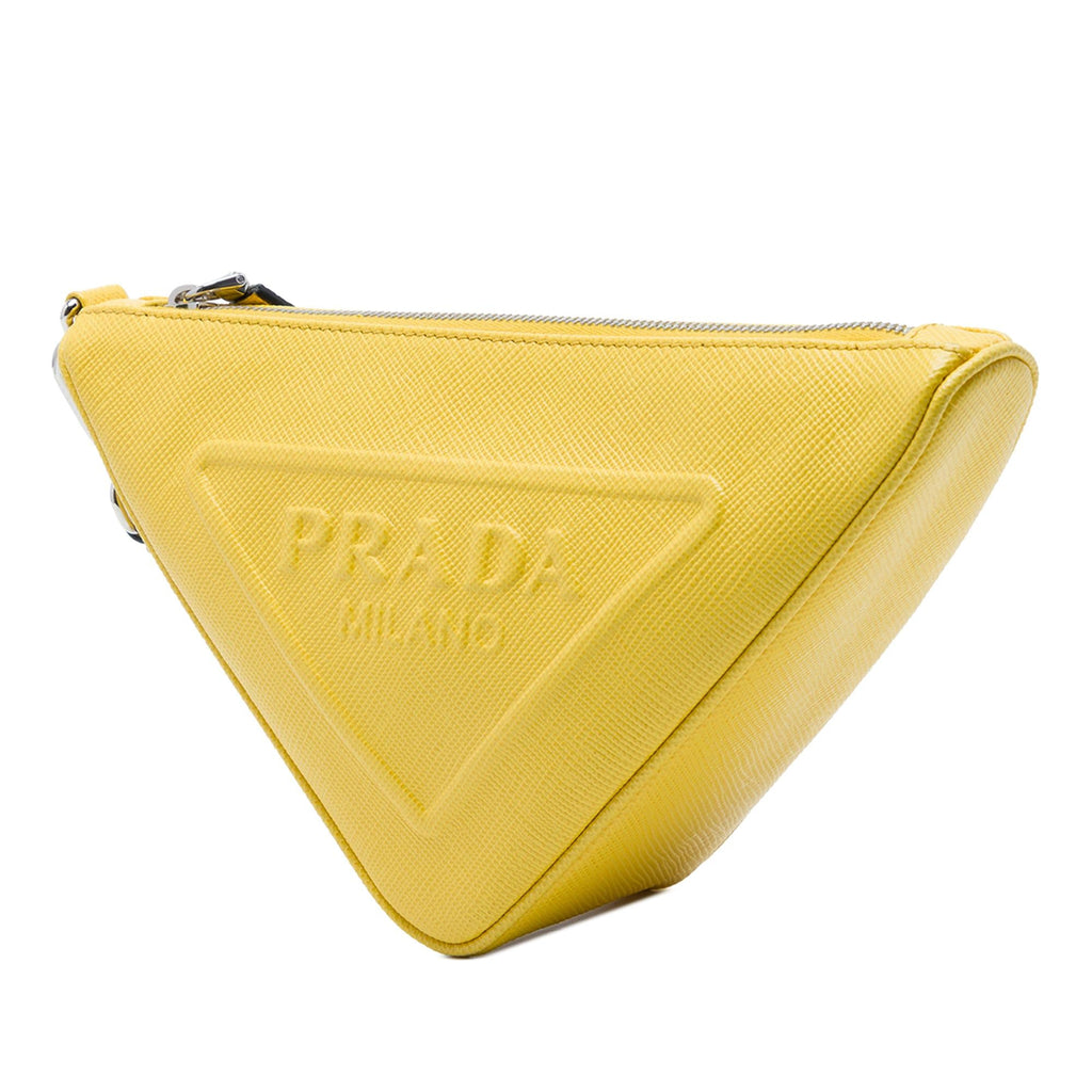 Prada Saffiano Logo Embossed Triangle Wristlet Pouch