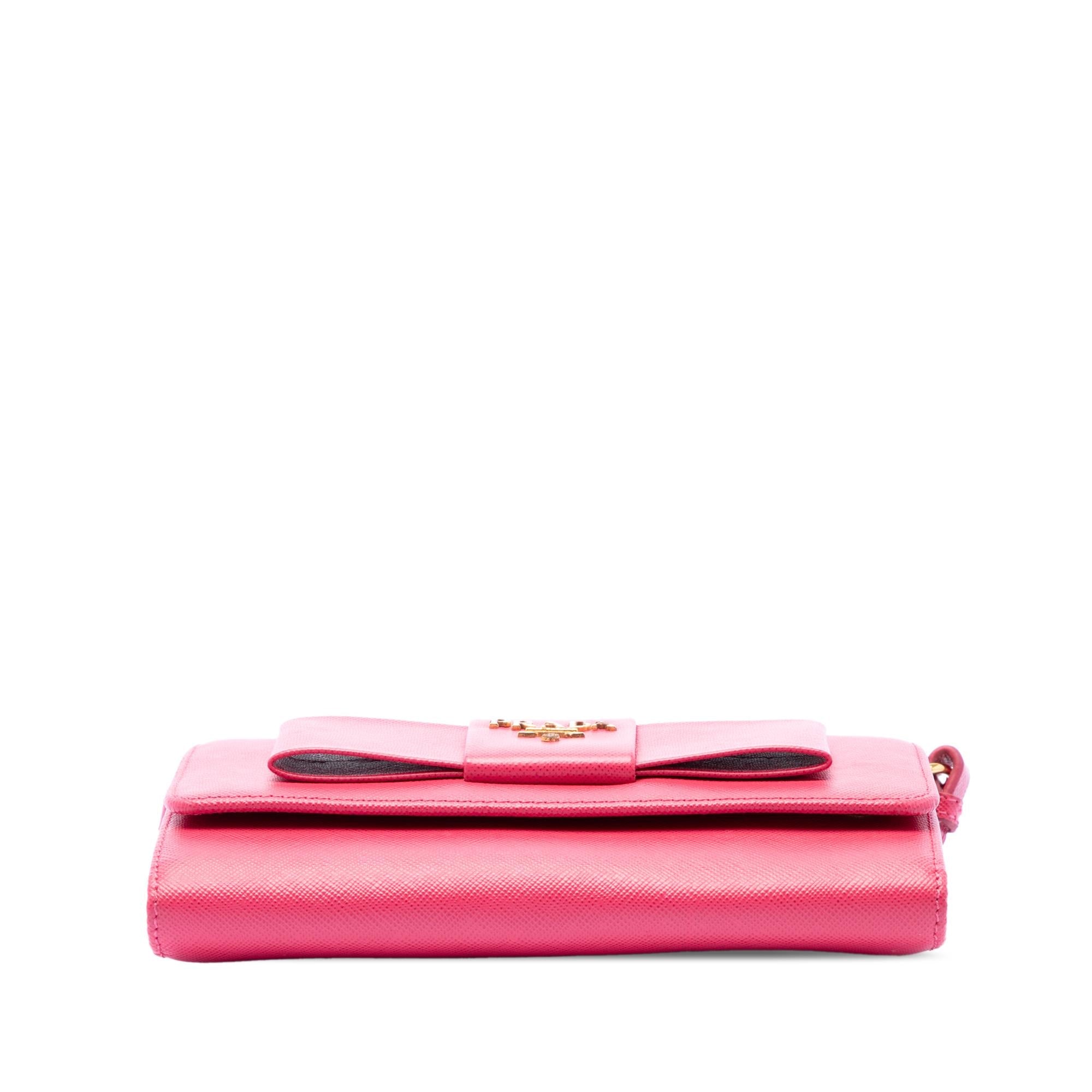 Prada Saffiano Lux Bow Wallet On Strap