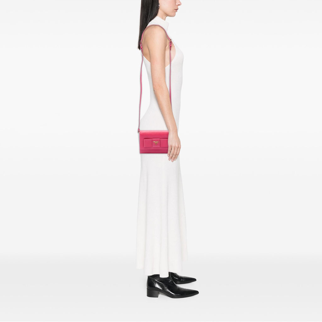 Prada Saffiano Lux Bow Wallet On Strap