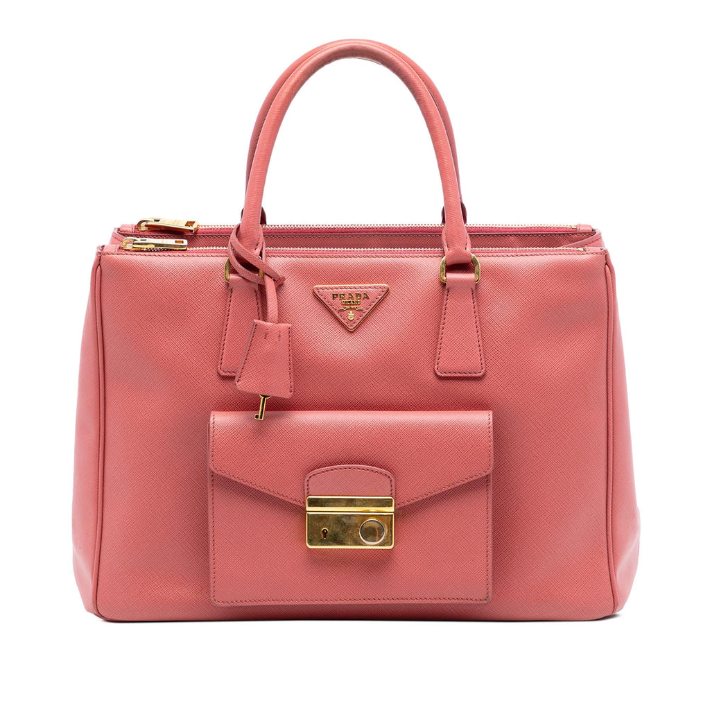 Prada Saffiano Lux Galleria Double Zip Front Pocket Satchel