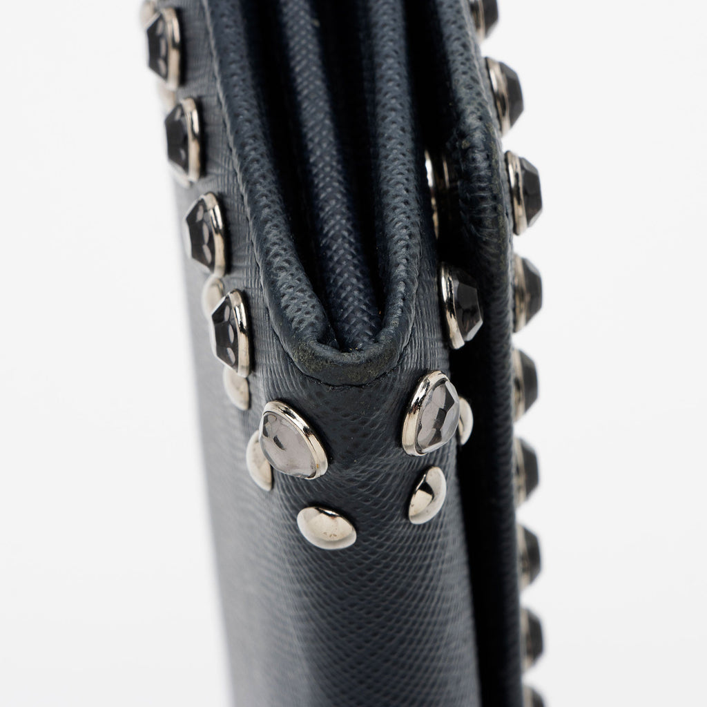 Prada Saffiano Studded Crystal Continental Wallet