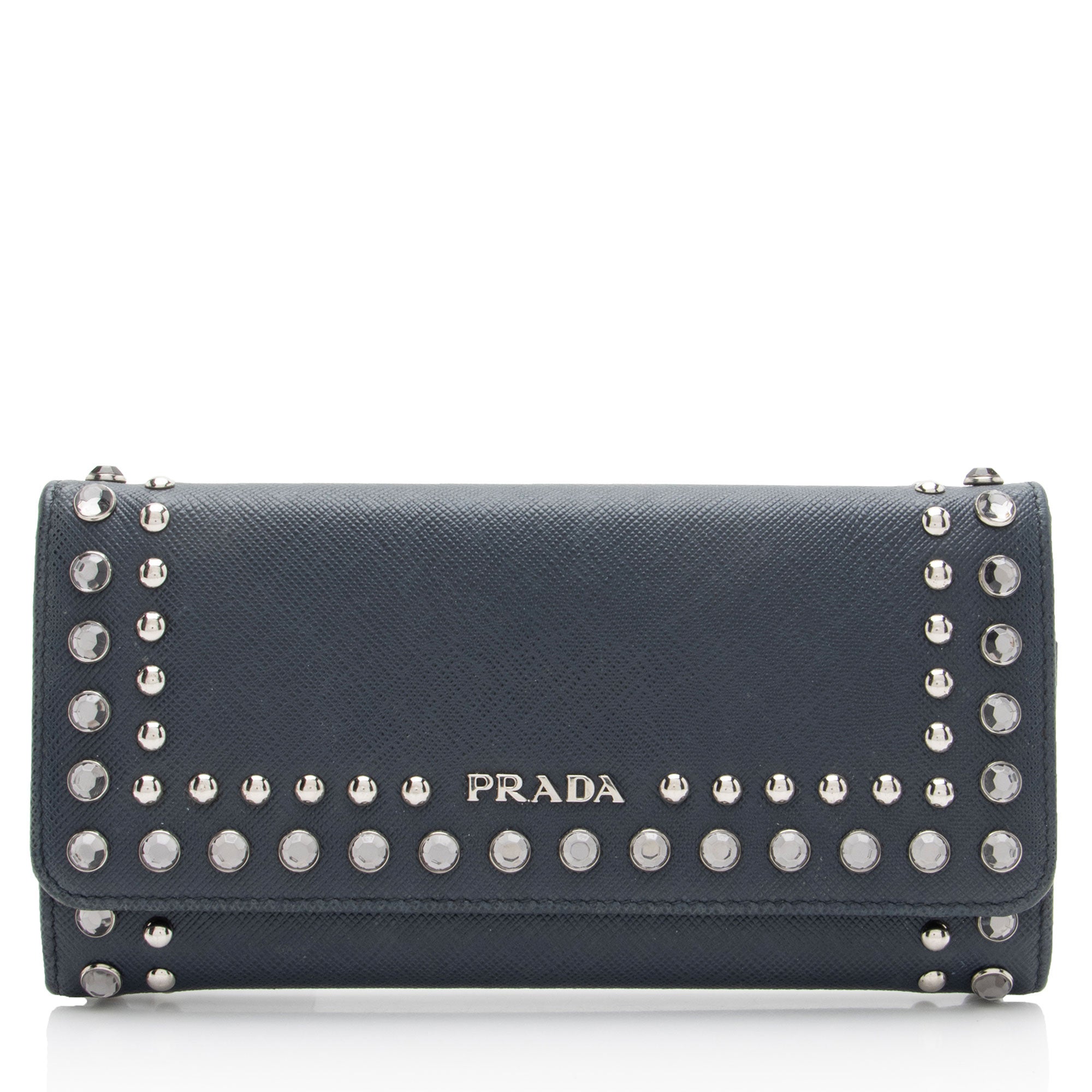 Prada Saffiano Studded Crystal Continental Wallet