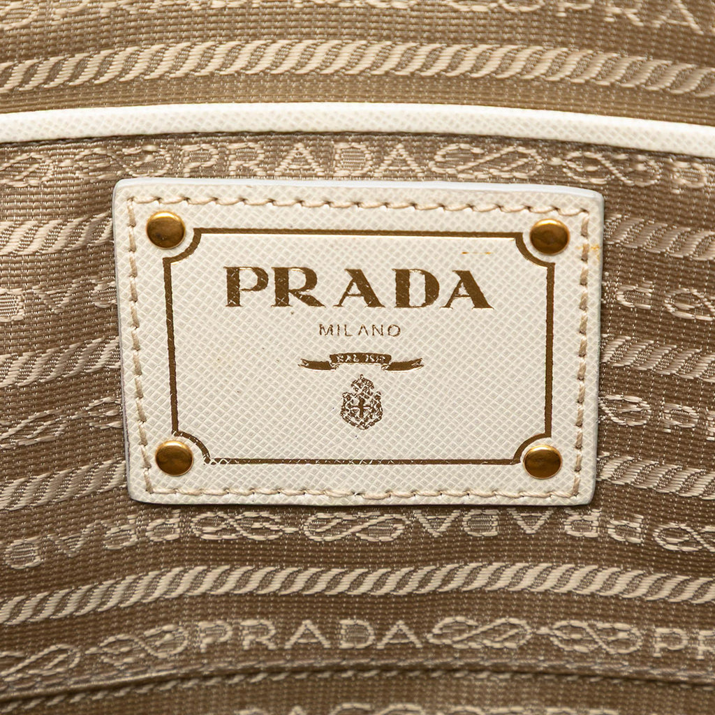 Prada Saffiano Trimmed Canvas Canapa Logo Double Zip Satchel
