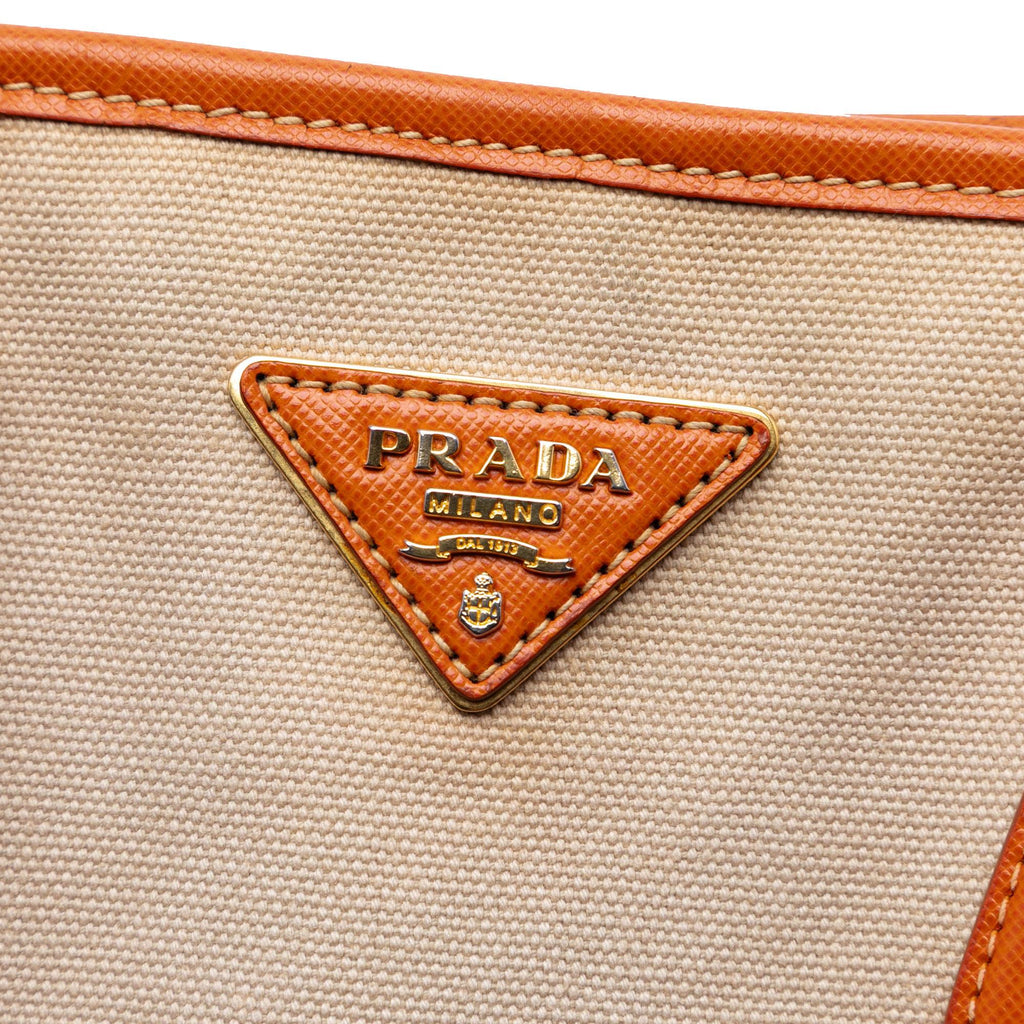 Prada Saffiano Trimmed Canvas Canapa Satchel