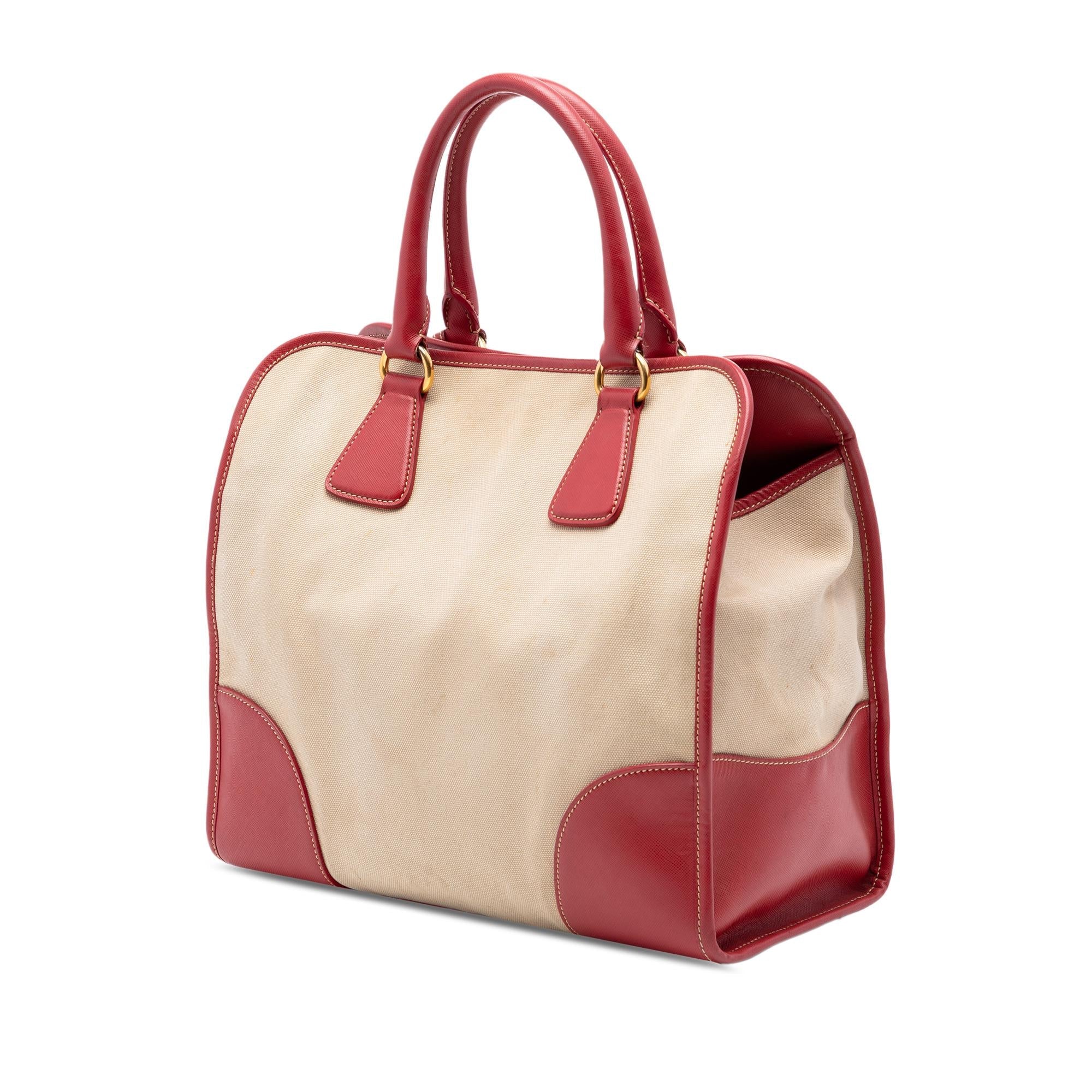 Prada Saffiano Trimmed Canvas Canapa Satchel