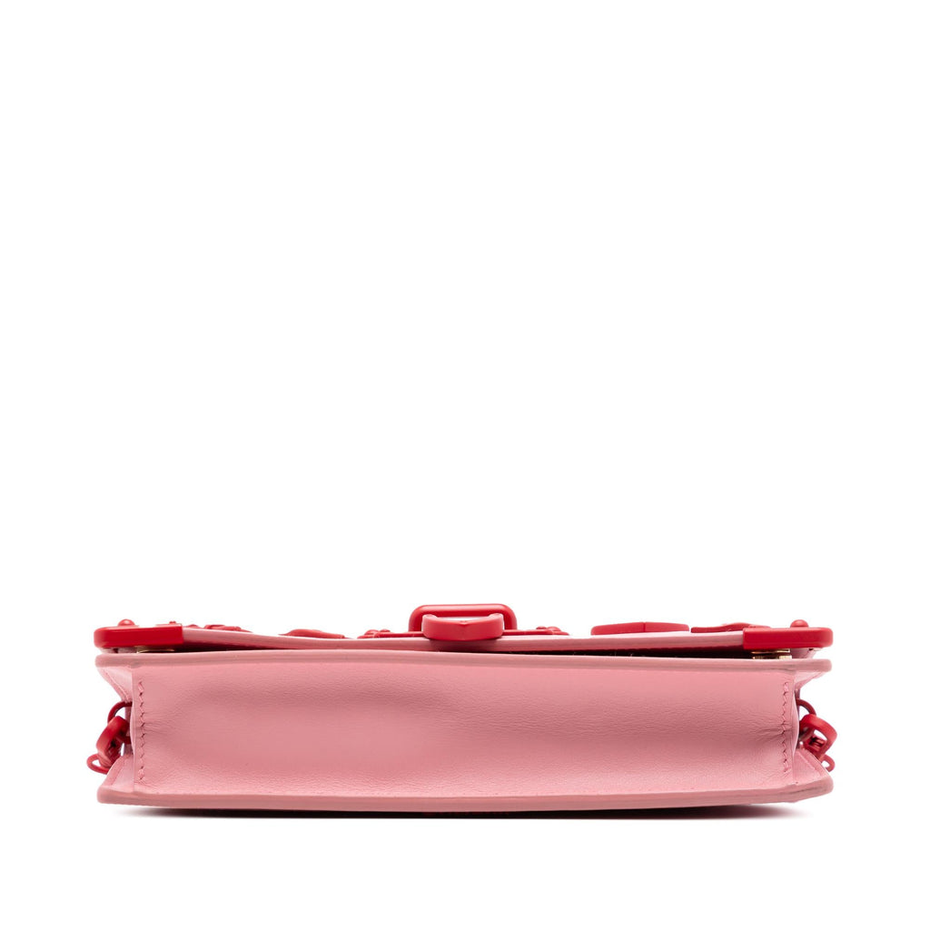 Prada Saffiano Trimmed City Calf Cahier Heart and Flower Wallet on Chain