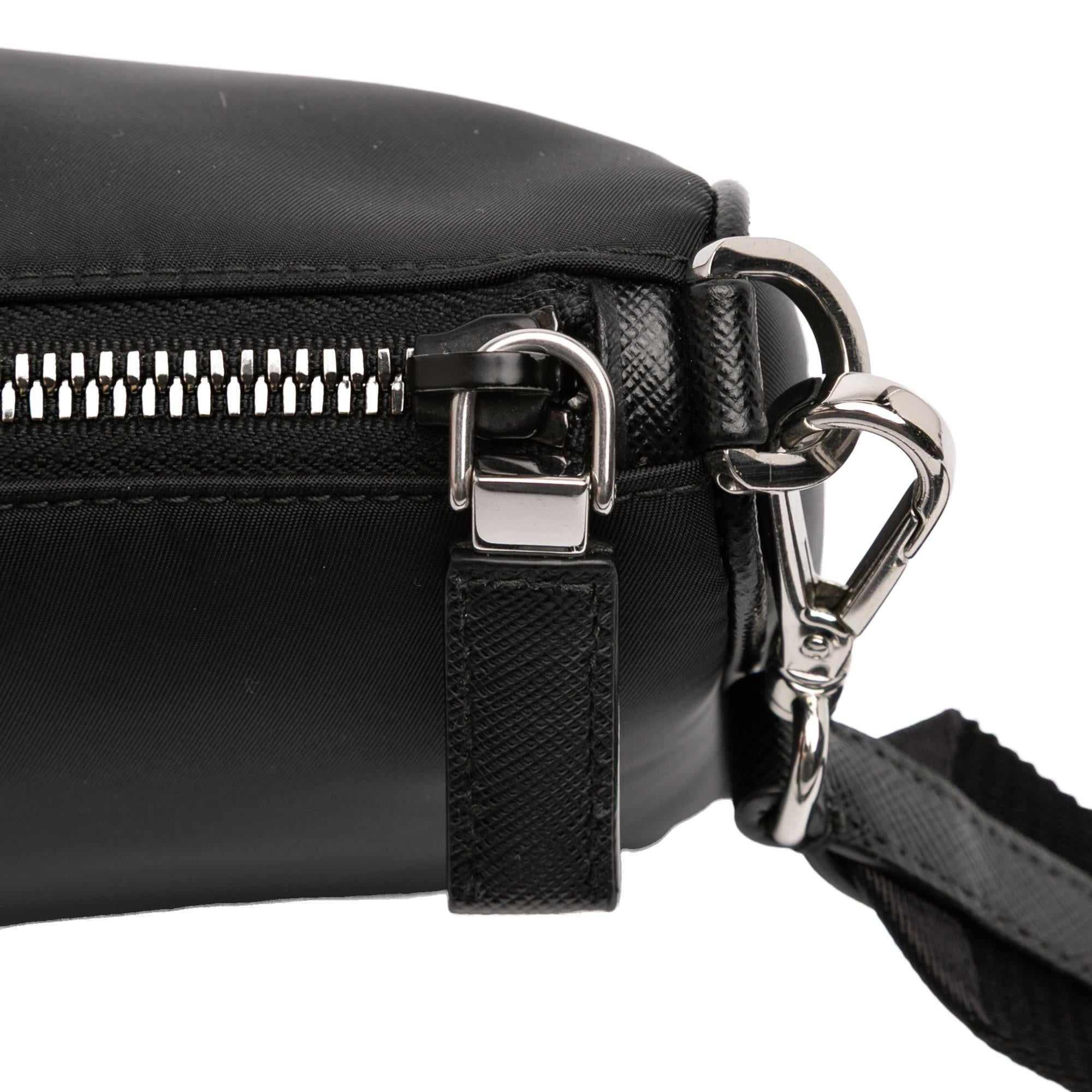 Prada Saffiano Trimmed Re Nylon Zip Top Crossbody