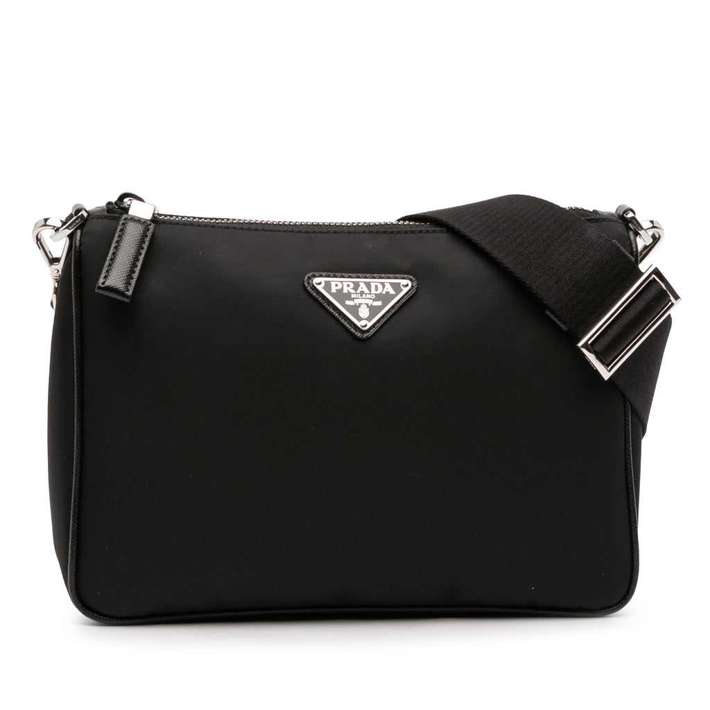 Prada Saffiano Trimmed Re Nylon Zip Top Crossbody