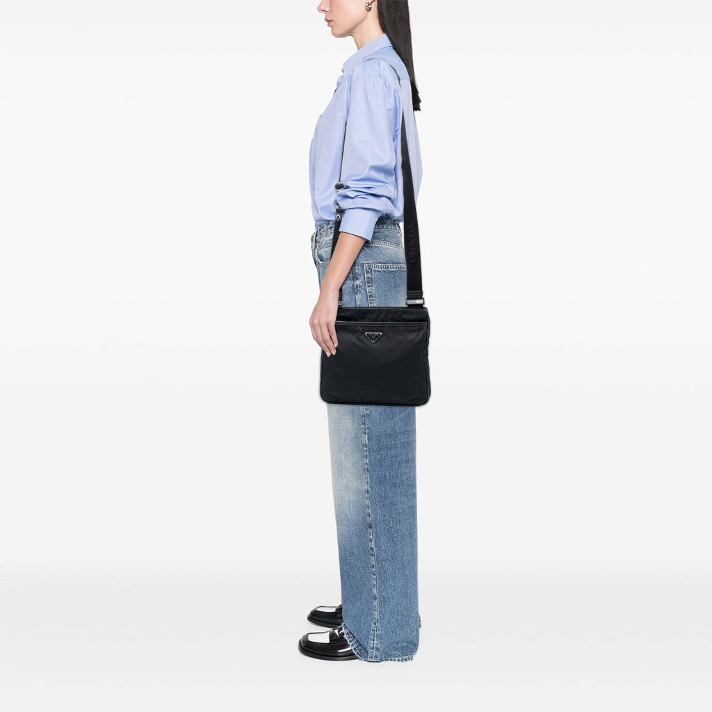 Prada Saffiano Trimmed Re Nylon Zip Top Crossbody