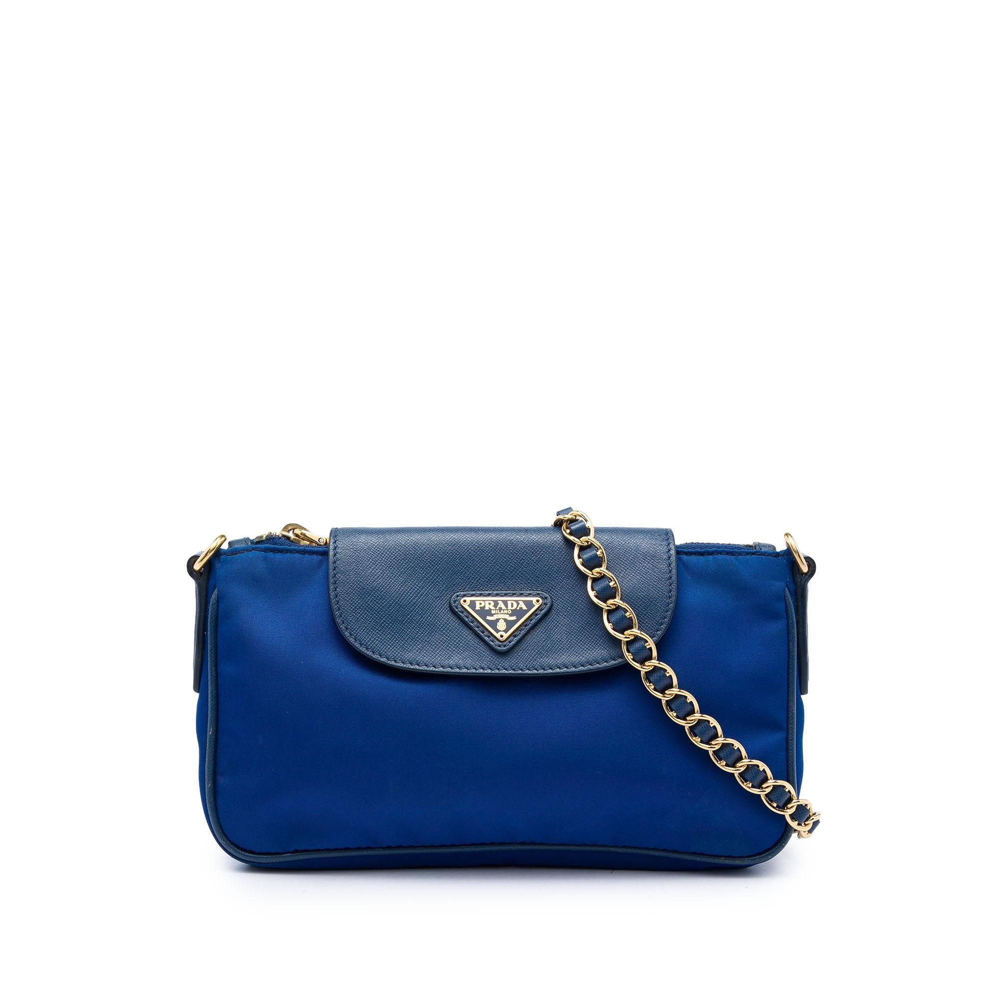 Prada Saffiano Trimmed Tessuto Chain Crossbody