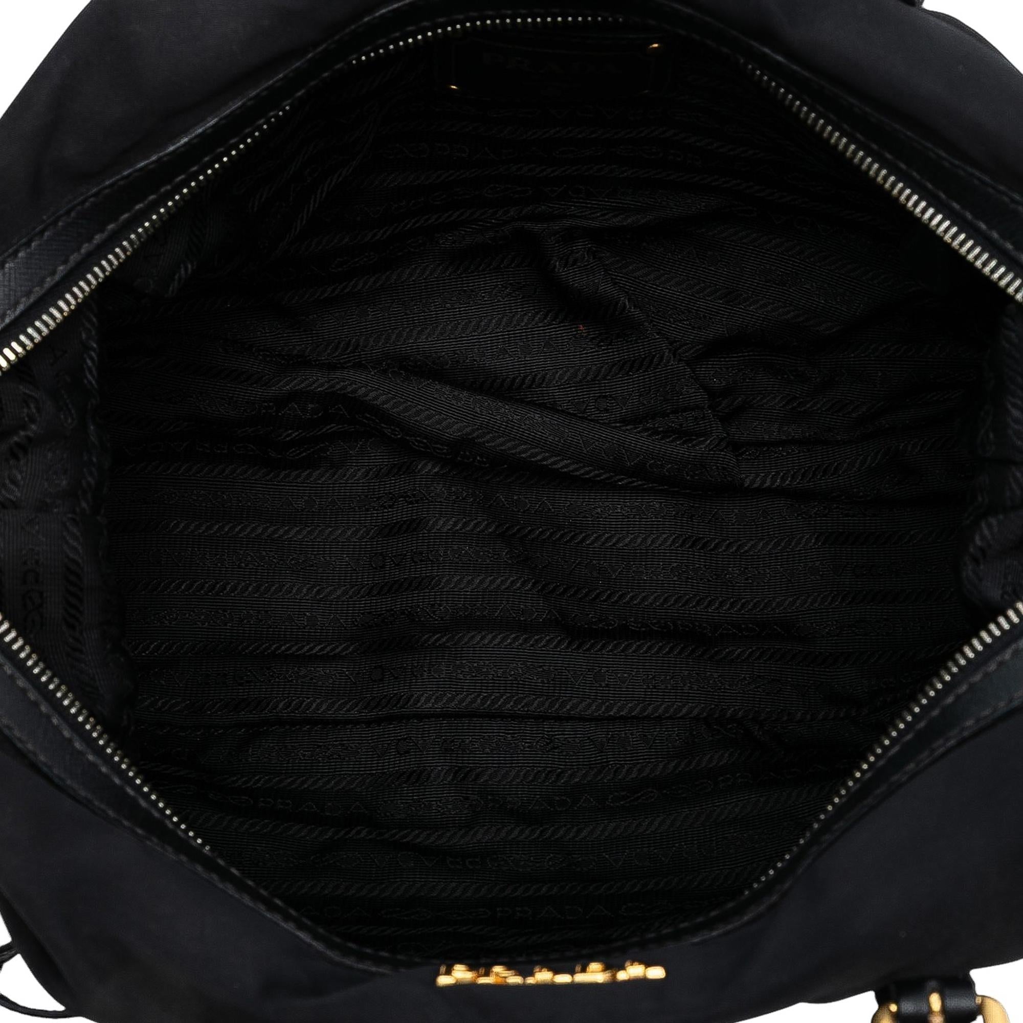 Prada Saffiano Trimmed Tessuto Logo Satchel