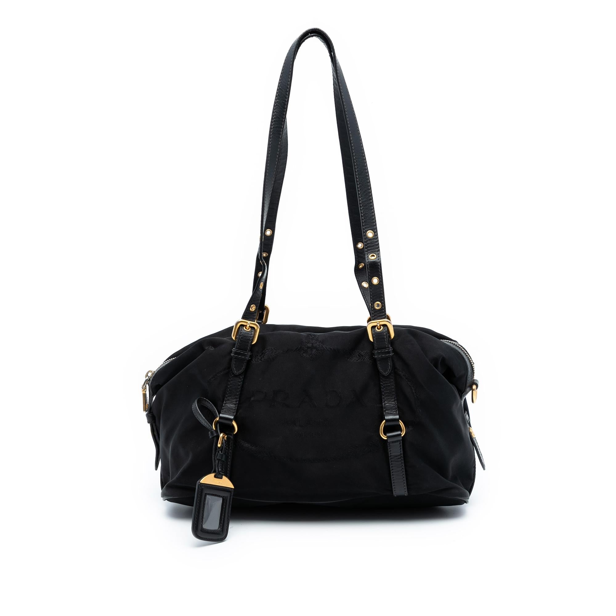 Prada Saffiano Trimmed Tessuto Logo Satchel