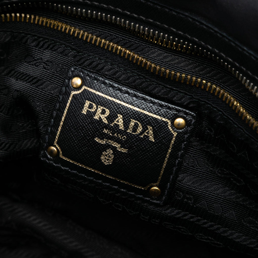 Prada Saffiano Trimmed Tessuto Logo Satchel